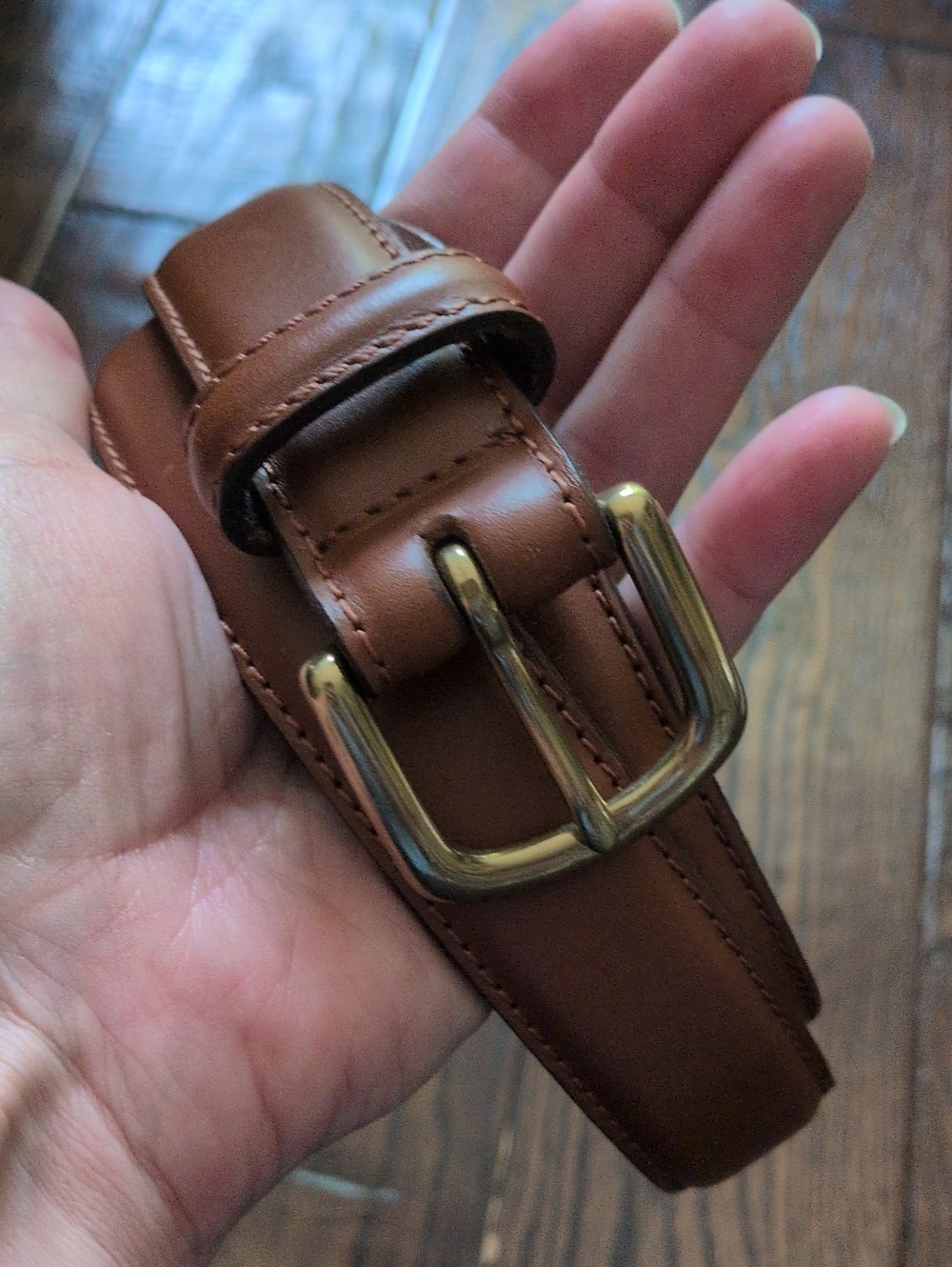 L.L. BEAN I Classic Cognac Brown Leather Men's Chino Belt with Brass Buckle, 34